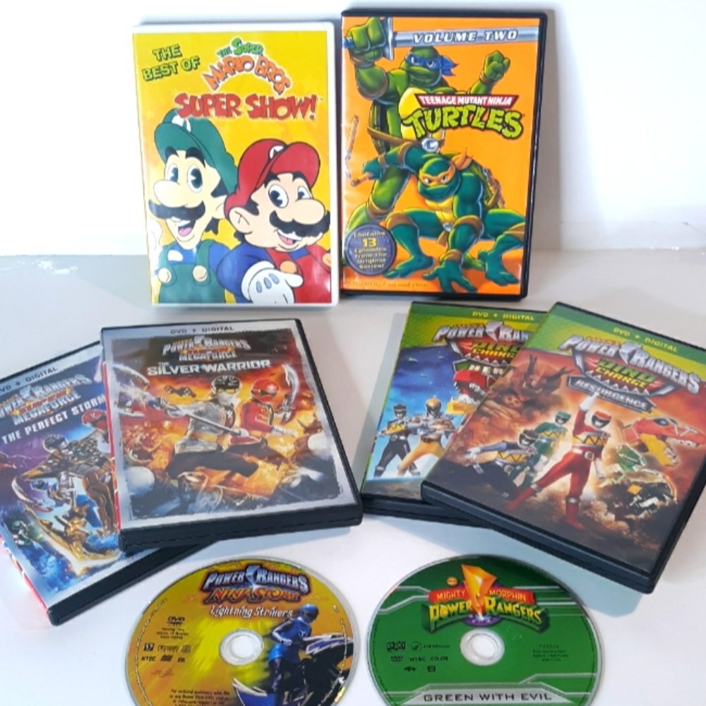 Lot of 8 DVD Children’s Collection Super Mario Power Rangers TMNT Kids Cartoons